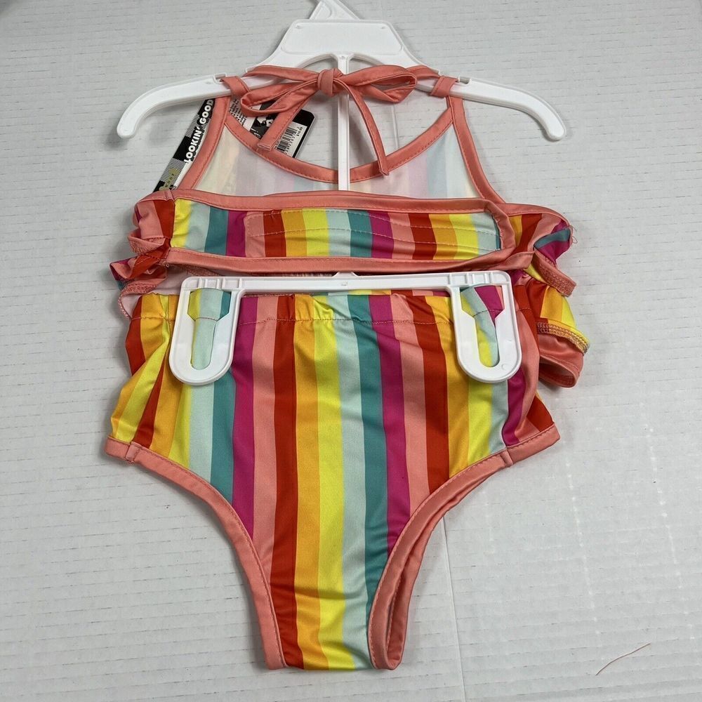 RAINBOW Stripe Dog Swim Suit Bikini L Large NEW Bathing Suit Costume - Picture 6 of 8